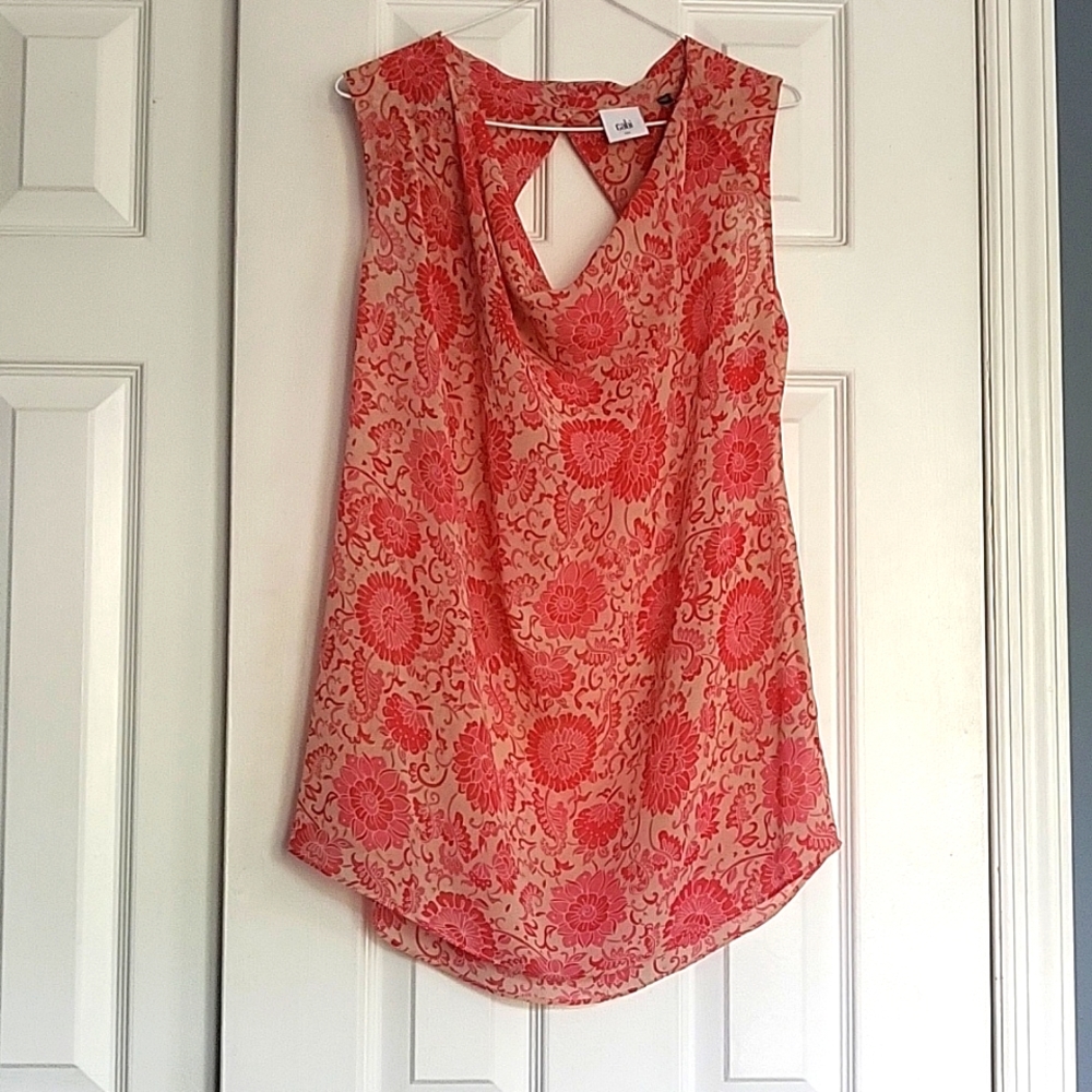 Very sheer blouse with pink tones floral design,size small, Cabi